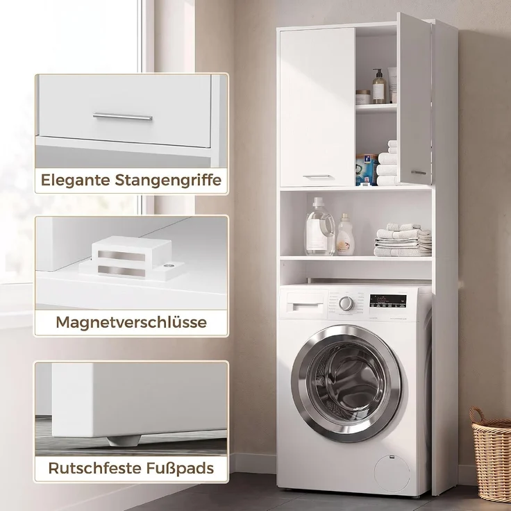 HOMCOM Waschmaschinenschrank, Spanplatte, Weiß, 66 x 24 x 191 cm – Bild 6