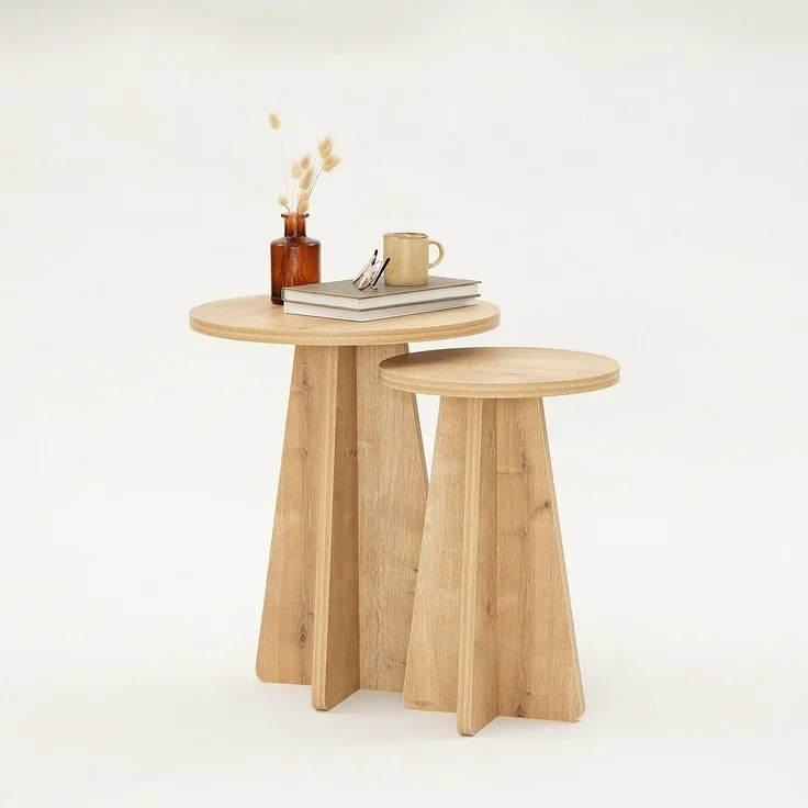 Calicosy Set aus 2 Couchtischen Dekor Eiche Saphir H50 cm - MUSHROOM - Helles Holz – Bild 4