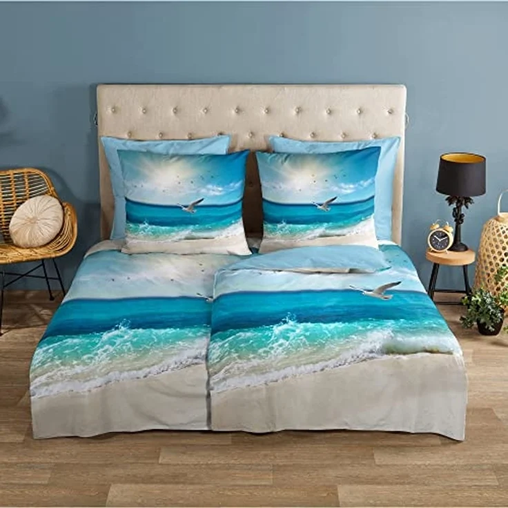 Good Morning Renforcé Bettwäsche 135 X 200 cm + 1- 80 X 80 cm Sealife beach theme bunt – Bild 2