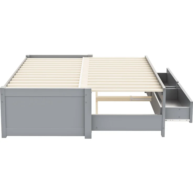 ZUBALIYA Tagesbett 90/180 × 190 cm, Holz, Ausziehbett, Schubladen, Lattenrost, Grau – Bild 18