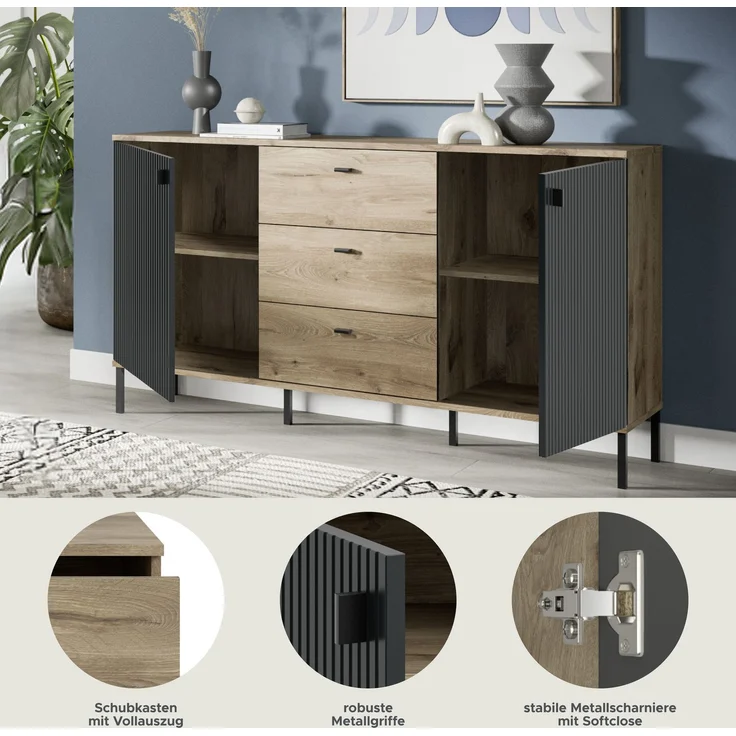 Chess Sideboard in schwarz tiefzieh – Bild 7