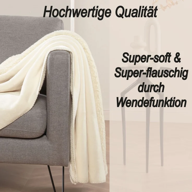 Kuscheldecke "Teddy Fleece" Sherpa/Flanell, 150x200cm Creme – Bild 3