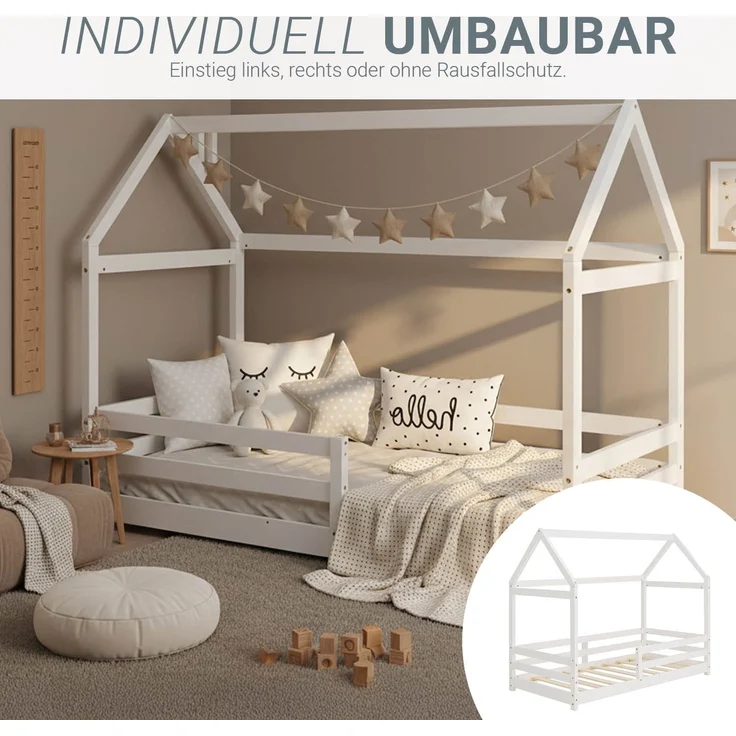 Homestyle4u Kinderbett mit Matratze und Rausfallschutz, Holzwerkstoff weiß, 80x160 cm – Bild 5