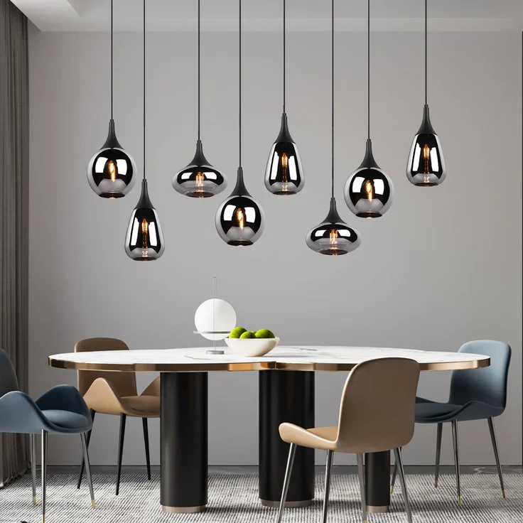 Hängeleuchte, Metall schwarz, Glas chrom bedampft, H 150 cm – Bild 3