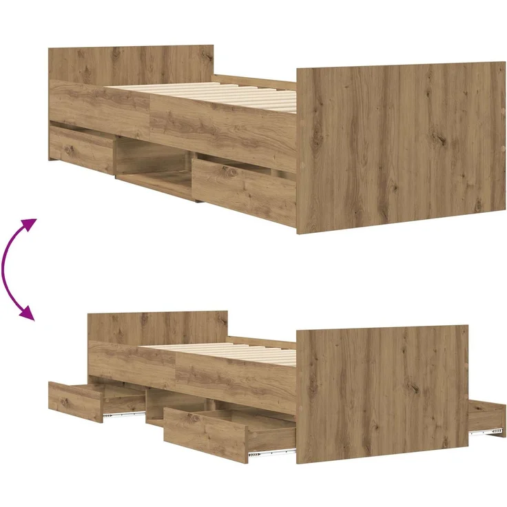vidaXL Bettrahmen mit Schubladen Kunsthandwerk Eiche Holzwerkstoff 3429516 – Bild 8