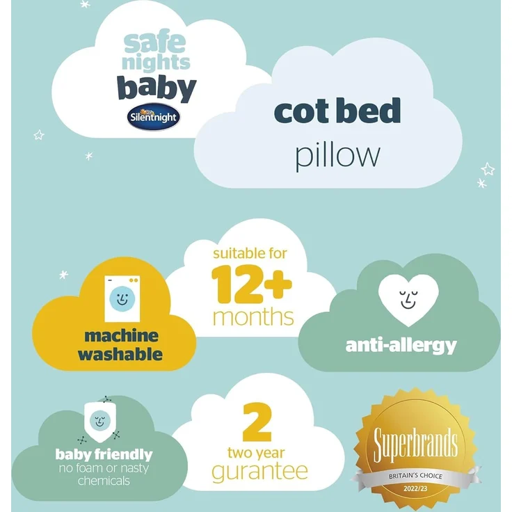 Silentnight Safe Nights 442367GE Kinderbettkissen, antiallergen, für Kinder, Neugeborene, Babys, hypoallergen, maschinenwaschbar, Babyparty, Geschenk, Weiß, 1 Kissen – Bild 9