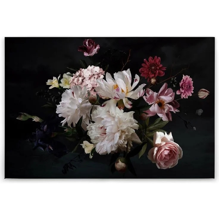 Blumen Leinwandbild Weiß Schwarz 90x60 DD120255 Wohnzimmer Wandbild Floral – Bild 7
