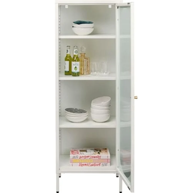 Kare Design Vitrine Naxos, Weiß, Kommode, Aufbewahrung, Stahlgestell, Glas Tür, Wohnzimmer, Flur, Schlafzimmer, 150 x 50 x 35 cm – Bild 5