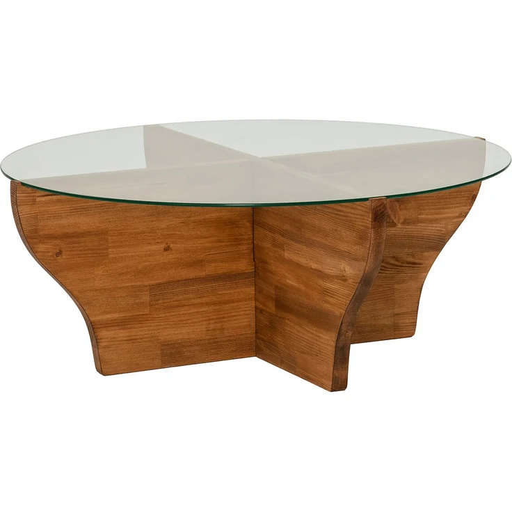Modern Coffee Table, Chestnut Color, 92 x 36 x 92 cm | 100% Tempered Glass Top, 100% Pine Solid Wood Frame | Stylish & Functional for Living Spaces – Bild 6