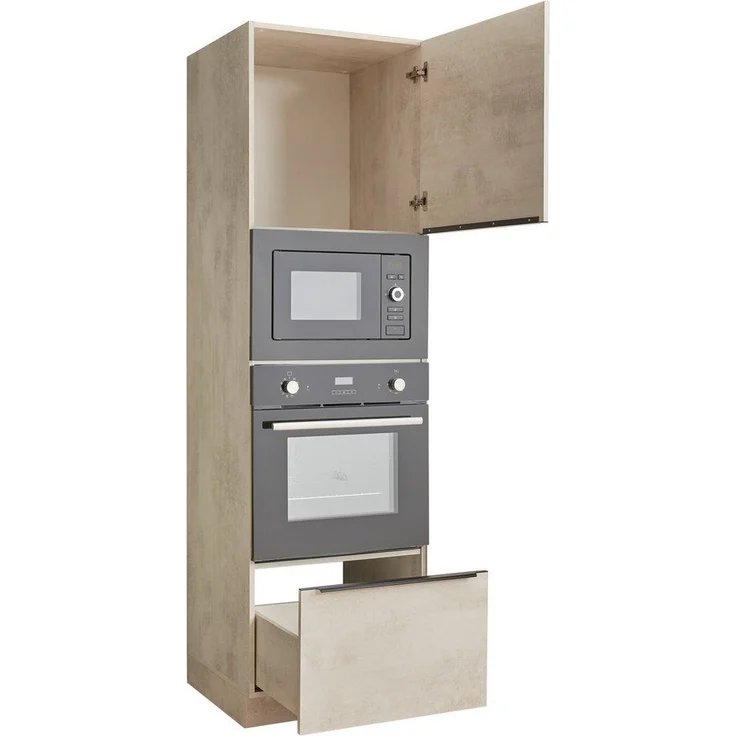 BASIC by Balculina Backofenumbauschrank Sanibel Küchenschrank, Küchenhochschrank BxHxT 60 x 210 x 58 (1-St) Mit 1 Tür und 1 Auszug, 2 offene Fächer für Backofen und Mikrowelle – Bild 3
