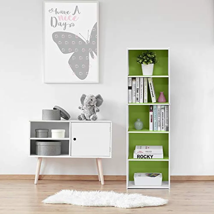 Furinno offenes Bücherregal mit 5 Fächern, holz, Weiß/Grün, 40. 1x23. 9x132. 1 cm – Bild 10