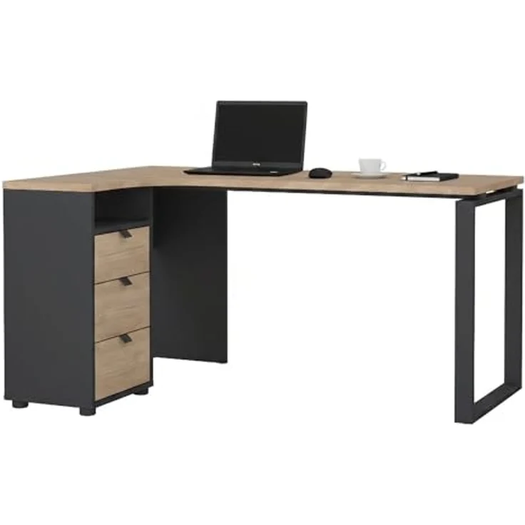 Dmora - Schreibtisch Noemie, Mehrzweckschreibtisch, Bürotisch für PC, Eckschreibtisch, 150x100 h76 cm, Eiche und Grau – Bild 3