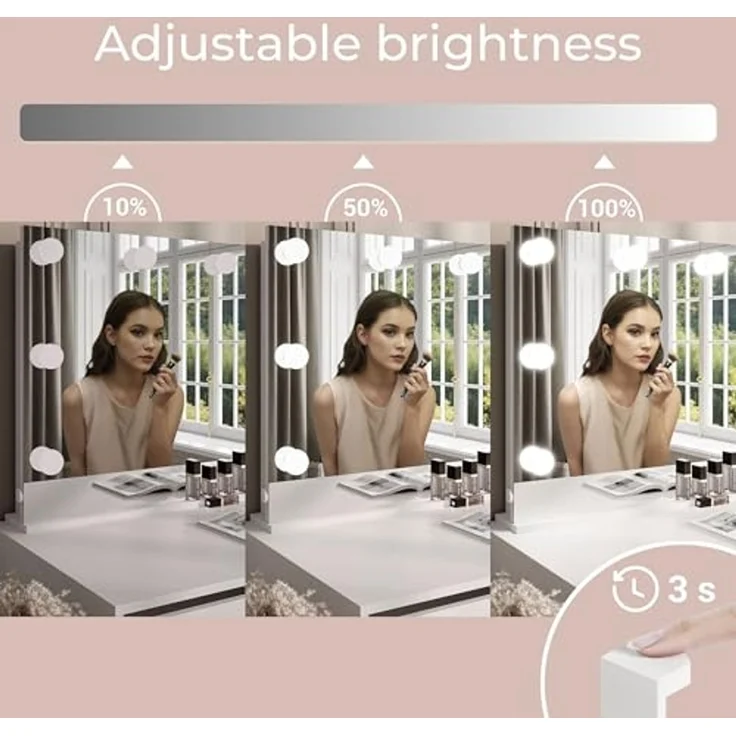 Lookway Schminktisch MADA ELITE KASCHMIR mit Spiegel und LED Beleuchtung (1x Schreibtisch 1x Spiegel), Breite: 120 cm – Bild 7