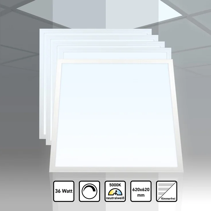 5x LED Panel 62x62 Neutralweiß 5000K 36W dimmbar 0-10V 4320lm Slim Alu PLs3.0 – Bild 2