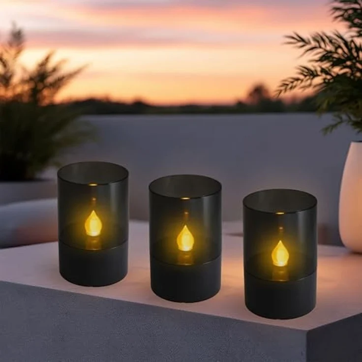 Spetebo LED Tischleuchte Mini Solar LED Tischlampe schwarz - 11 x 7 cm, 3er Set, LED fest integriert, warm weiß, Einschaltautomatik – Bild 5