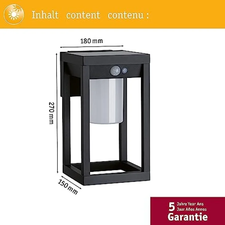 Paulmann 94572 Outdoor Solar LED Wandleuchte Marisol IP44 3000K schwarz – Bild 4
