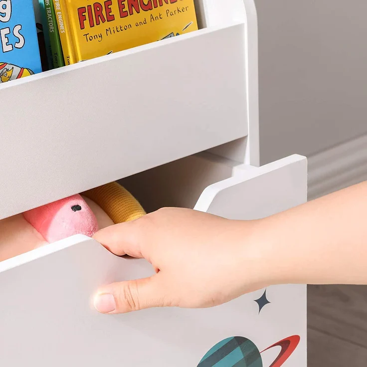 Songmics Spielzeugregal, Bücherregal für Kinder, Kinderzimmerregal mit 3 Fächern und herausziehbarer Spielzeugkiste mit Rollen – Bild 5