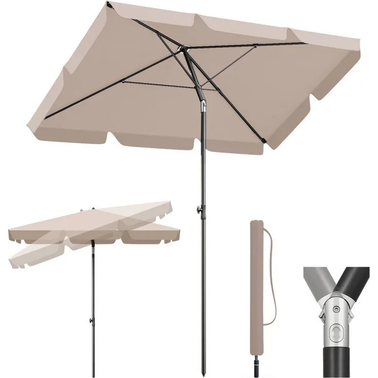 Sekey Sonnenschirm 200 x 125 cm Balkonschirm Rechteckig Sonnenschirm mit Schutzhülle, LxB: 200x125 cm, Abknickbar, Sonnenschutz UV50+, Marktschirm für Terrasse, Garten