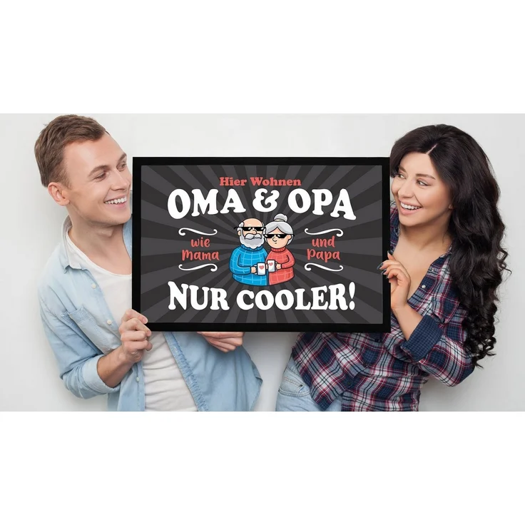 MoonWorks Fußmatte Fußmatte Geschenk Hier wohnen Oma und Opa Großeltern lustige, rechteckig – Bild 3