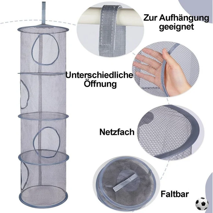 Mutig Hängeregal 2 Stück Set Hängeregal Mesh Hängende Netz-Aufbewahrungstasche, 4 Stufe Faltbare Hängeaufbewahrung Organizer, Hängender Speicherkorb, Kuscheltiere Hängeregal für Kleine Kleidung – Bild 3