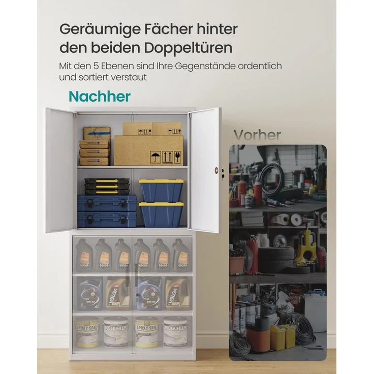 SONGMICS Aktenschrank mit 4 Türen, 5 Ebenen & 2 Schlössern, Stahl Mattgrau, 40x80x180 cm – Bild 2