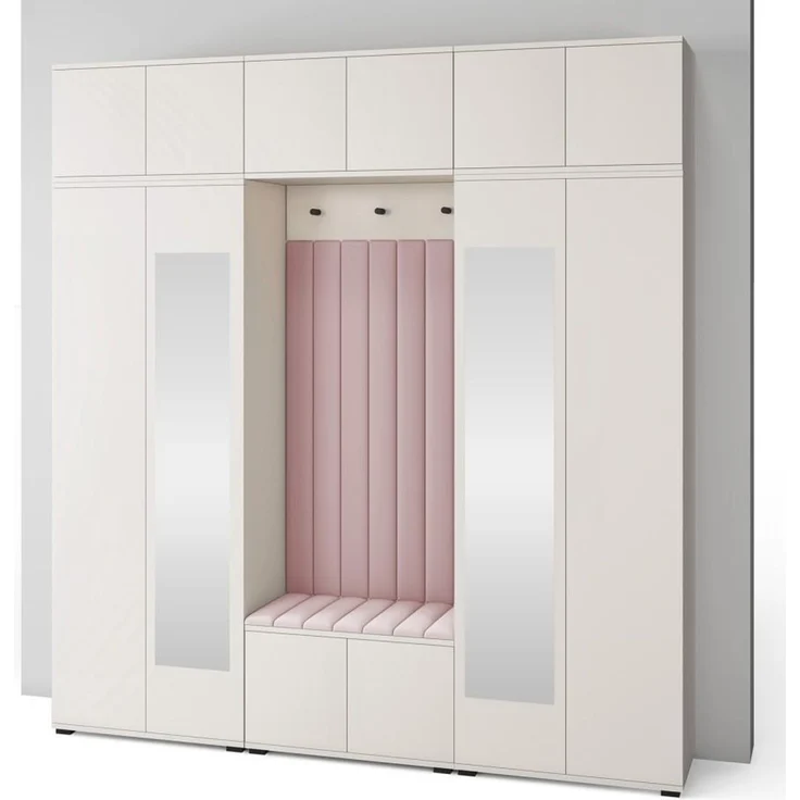 Garderoben-Set Napoli Version 12: Kleiderschrank mit Polsterpaneelen, Schuhschrank und Schrankaufsatz Flur und Eingangsbereich (Cashmere/Trinity 19), 225 x 40 x 210 cm – Bild 4