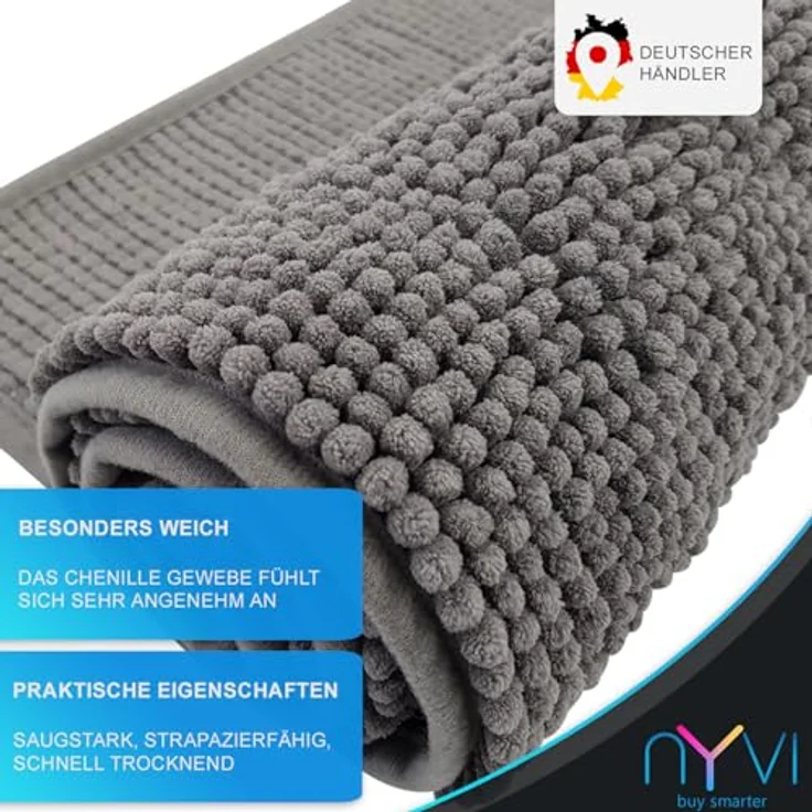 NYVI Badematte WC Vorleger NYVISpa Chenille Badvorleger, Höhe 20 mm, Polyester, Rutschfest, Saugfähig, Schnell Trocknend, Fußbodenheizung geeignet – Bild 3