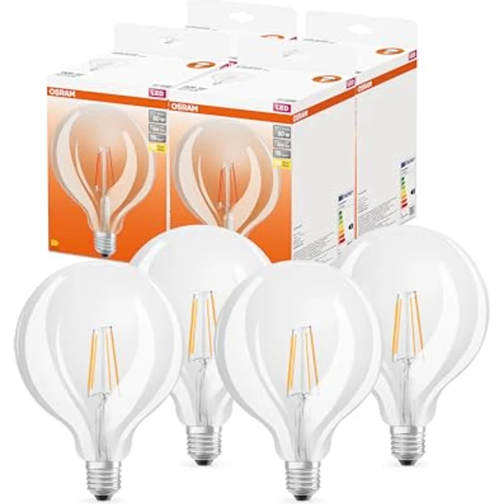 Osram LED Star Globe125 LED Lampe für E27 Sockel, Globe-Form, FIL, 806 Lumen, warmweiß (2700K), Ersatz für herkömmliche 60W Glühbirnen, nicht dimmbar, 4er-Pack – Bild 1