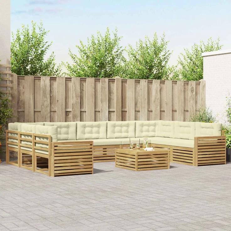 vidaXL Outdoor-Sofagarnitur 10 stk. 9-Sitzer Weiß und Creme 3391200 – Bild 1