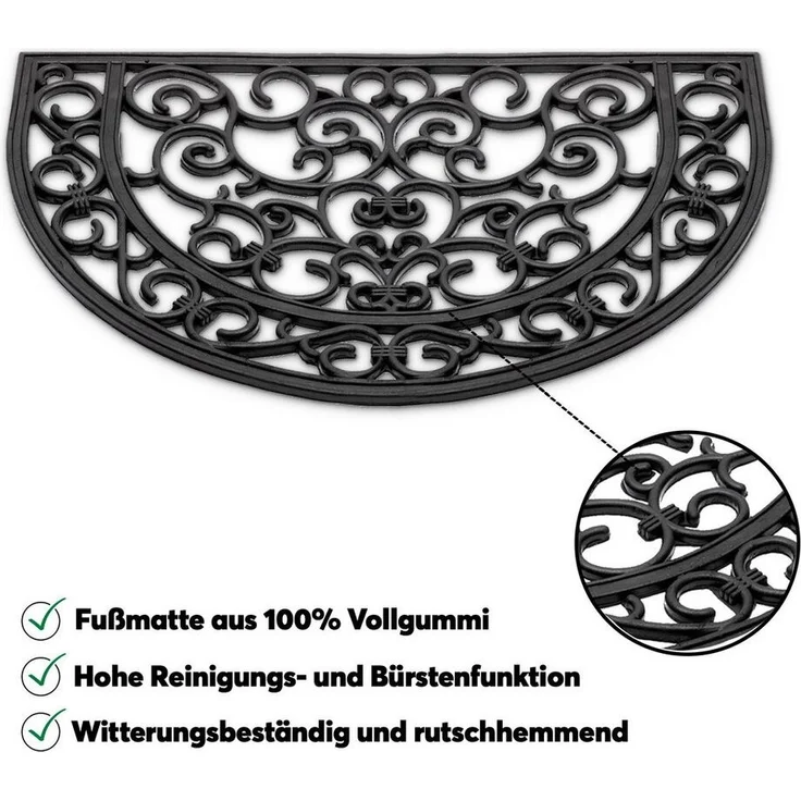 matches21 HOME & HOBBY Fußmatte Hartgummi Fußmatte Ornamente halbrund 40x60 cm schwarz, halbrund, Höhe: 12 mm, Wetterfeste Aussen-Bereich Türmatte als Outdoor Schmutzfangmatte – Bild 2