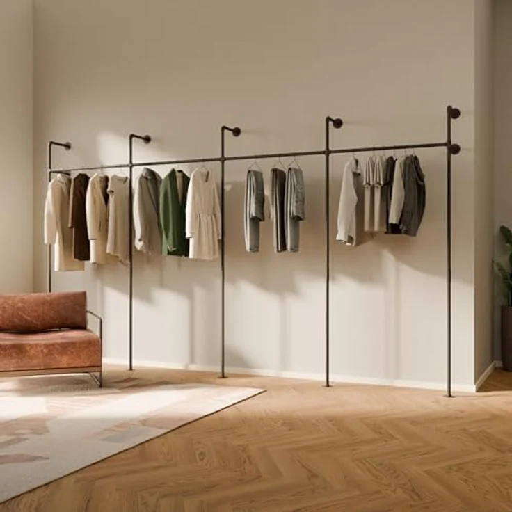 pamo. design Kleiderständer KIM Kleiderstange Wandmontage, offener Kleiderschrank, Kleiderständer, (Set, 1), Schwarzer Garderobenständer im Industrial Design für Kleidung – Bild 2
