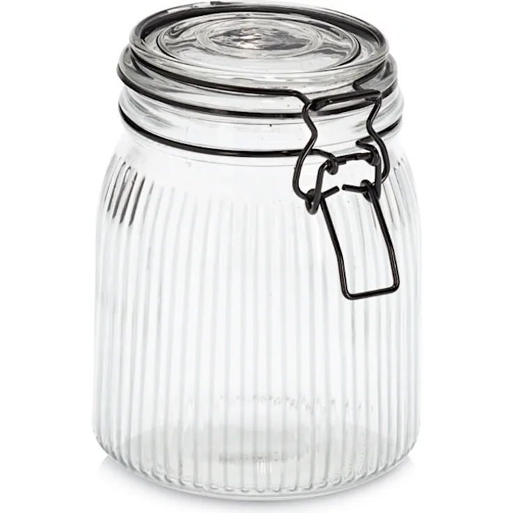 ZELLER 19665 Vorratsglas 1000 ml mit schwarzem Bügelverschluss, Glas/Metall, ca. Ø 11,3 x 15,3 cm