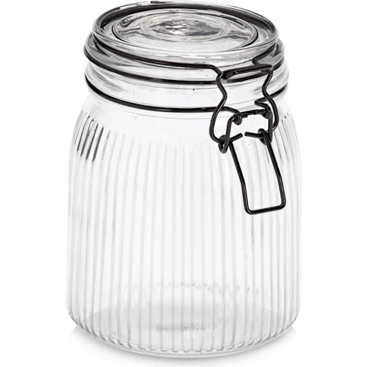 ZELLER 19665 Vorratsglas 1000 ml mit schwarzem Bügelverschluss, Glas/Metall, ca. Ø 11,3 x 15,3 cm – Bild 1