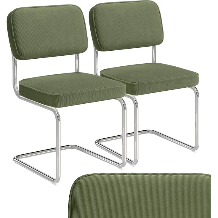 skølm 'Thund' Esszimmerstühle 2er Set, dunkelgrün, Polsterstuhl aus Cord mit verchromten Metallgestell, Schwingstuhl bis 120 kg belastbar – Bild 1