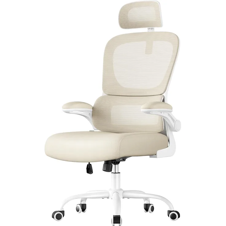 SONGMICS Bürostuhl, Schreibtischstuhl, ergonomischer Netzstuhl, mit doppellagigem Netzgewebe, atmungsaktiv, Adaptive Lendenstütze, verstellbare Kopfstütze, für Homeoffice, Taubengrau