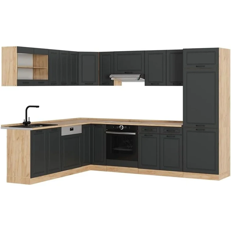 Eckküche R-Line Anthrazit Landhaus/Goldkraft Eiche 287 x 227 cm, AP Eiche Vicco – Bild 1