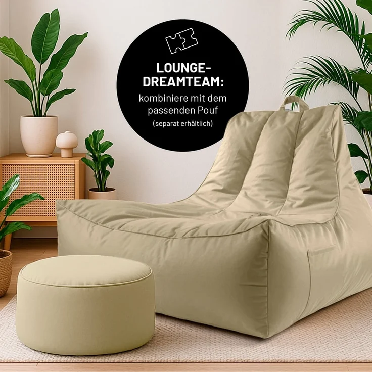 Lumaland Sitzsack Sitzsack-Lounge In-& Outdoor 380l beige, mit Flaschenhalter – Bild 9