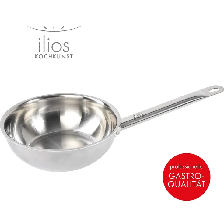 ILIOS Kochkunst Sauteuse Mehrschicht, 20 cm, unbeschichtet, induktionsgeeignet, aus Edelstahl