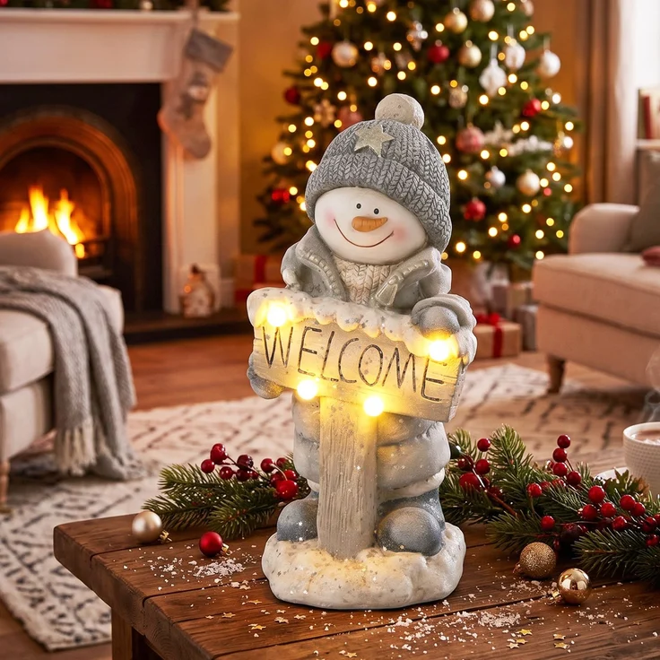 HOMCOM Schneemann-Statue, Magnesiumoxid, Grau, 23 x 20 x 46 cm – Bild 8