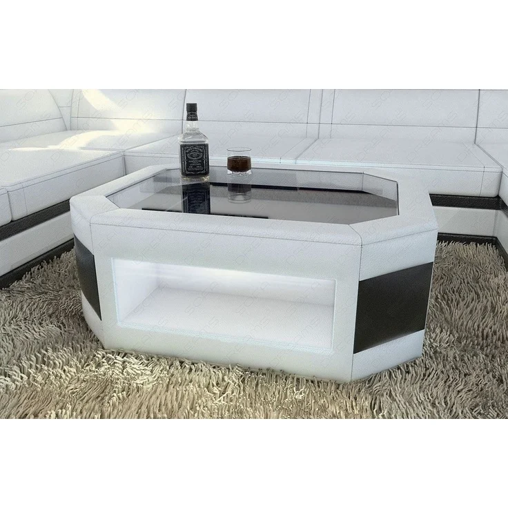 Sofa Dreams - Design Wohnzimmertisch Prato – Mit LED Beleuchtung - Kunstleder - Weiß-Schwarz – Bild 3