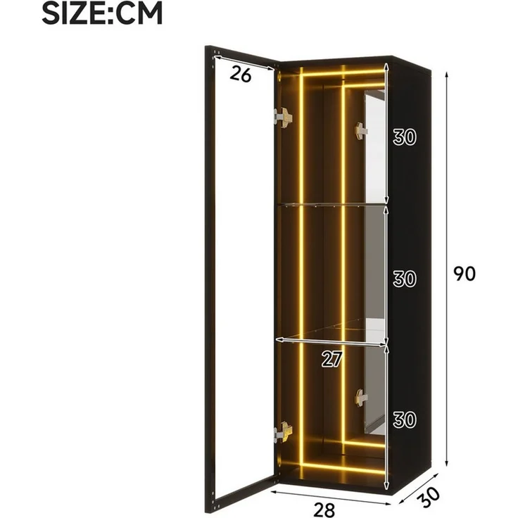 Merax Glasvitrine mit LED Beleuchtung, Aufbewahrungsschrank (1-St, mit Aluminiumrahmen und 5 Ebenen) Hochschrank Vitrinen, H 160 cm – Bild 4