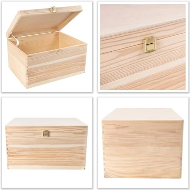 Creative Deco Holzkiste Natur mit Deckel und Schloss, Erinnerungsbox Baby Groß Holzbox mit Deckel Unlackiert Kasten – Bild 10