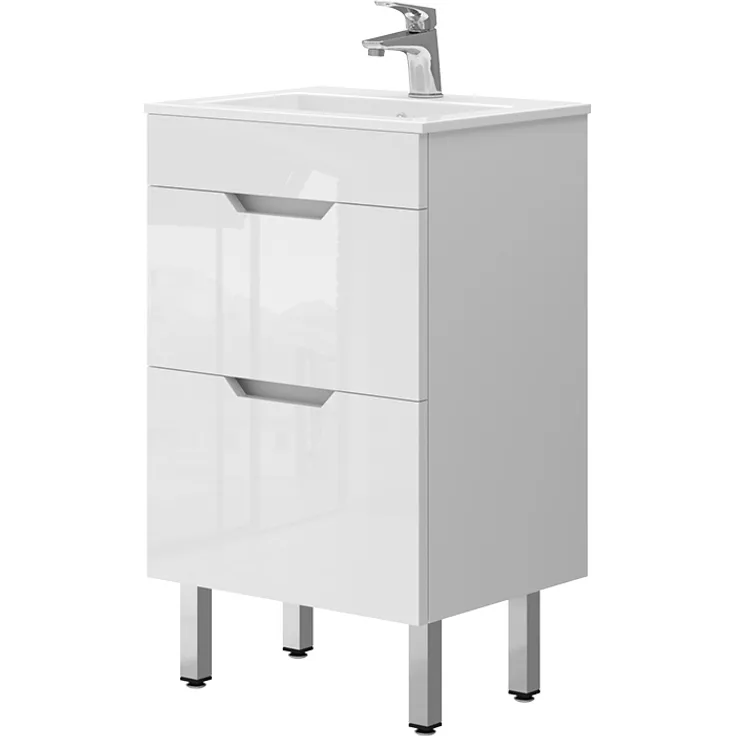 Waschbeckenunterschrank Clayton Weiß 2 Teile, mit Waschbecken und 2 Schubladen Vicco
