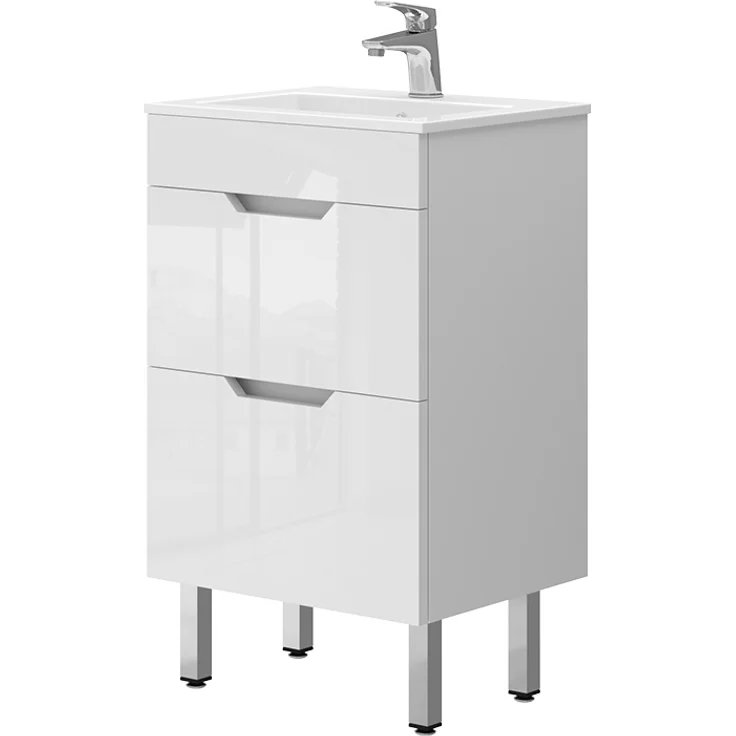 Waschbeckenunterschrank Clayton Weiß 2 Teile, mit Waschbecken und 2 Schubladen Vicco – Bild 1