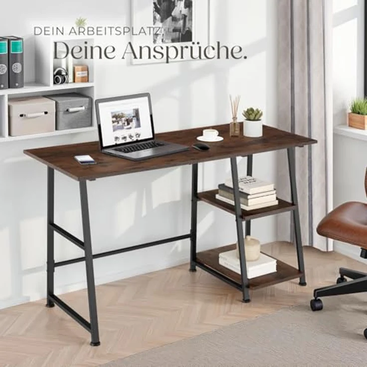 tectake Schreibtisch Computertisch Paisley 120x50x73,5cm (1-St, 1 tlg), Rustikaler Schreibtisch im schnörkellosen Industrial Style – Bild 3
