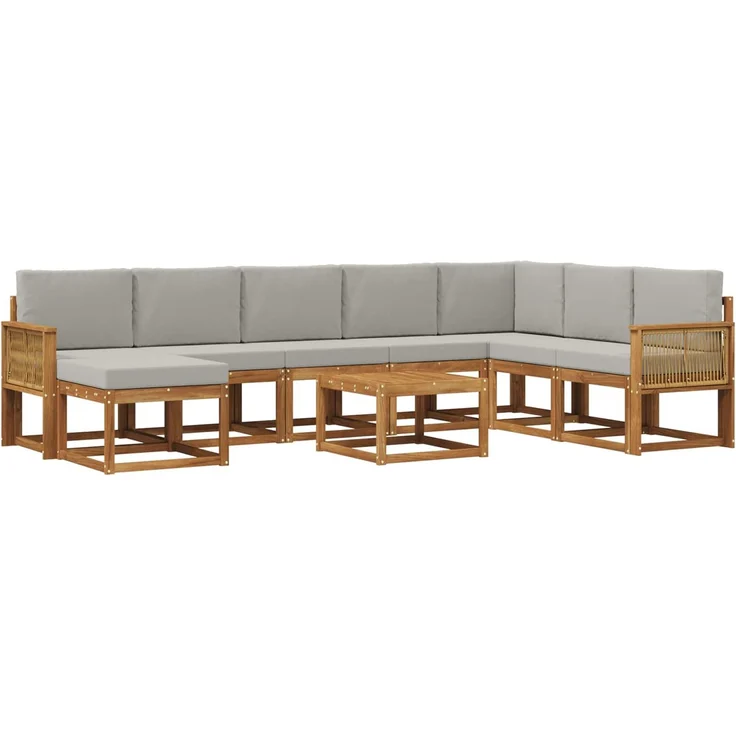 vidaXL Outdoor-Sofagarnitur 9 stk. 8-Sitzer Natur und Hellgrau 3385477 – Bild 2