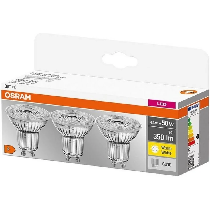 Osram LED Base PAR16 Reflektorlampe, mit GU10-Sockel, nicht dimmbar, Ersetzt 4,3 Watt, 36° Ausstrahlungswinkel, Warmweiß - 2700 Kelvin, 3er-Pack – Bild 2