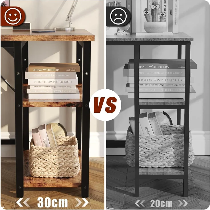 JUMMICO Schreibtisch 120cm mit Regalen, Tisch mit Stauraum, stabile Stahlkonstruktion – Rechts- oder Linksschreibtisch – Rustikales Braun – Bild 4