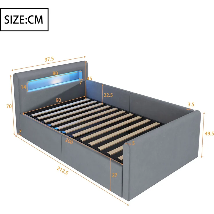Polsterbett Kinderbett 90x200 cm mit LED, USB, Nachtlicht, hydraulischem Stauraum, Samt, Matratze nicht enthalten – Bild 5