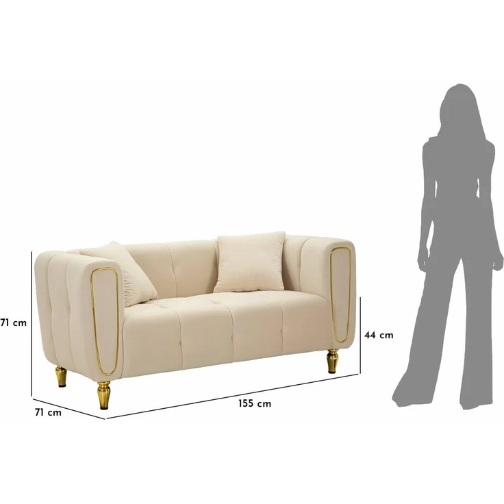 Dmora Sofa 2-Sitzer Japura 81 x 155 x 71h cm Weiß mit Kissen – Bild 2